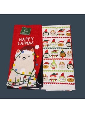 St Nicholas Square Kitchen Towels Set Of 2 Happy Catmas Christmas Cats Design